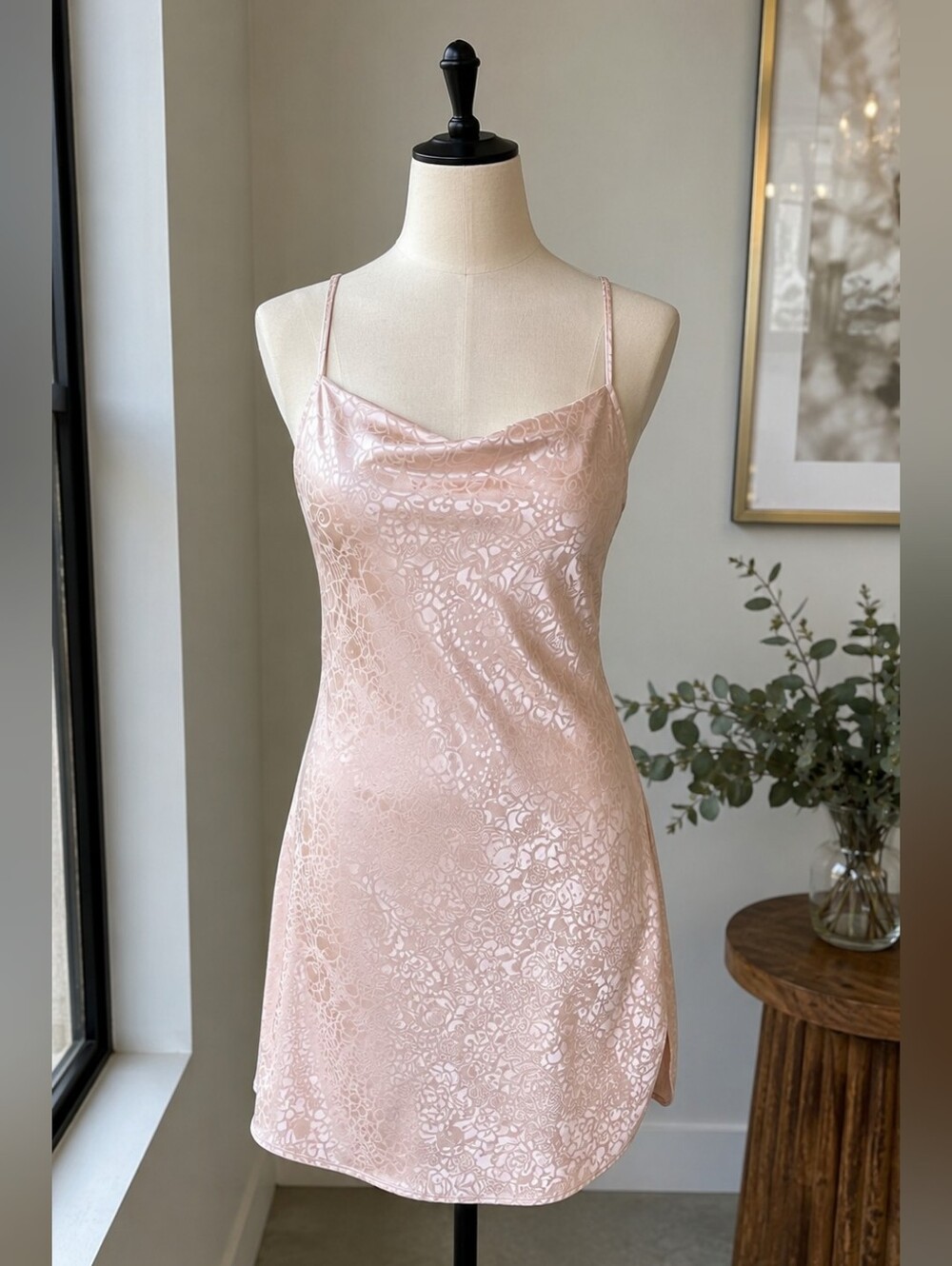 Satin Floral Jacquard Slip Dress | Size Medium